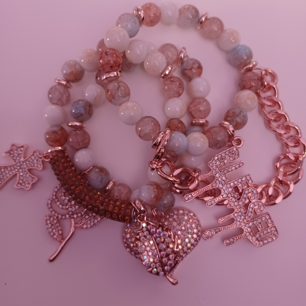 3 pc Beaded Charm Bracelet set